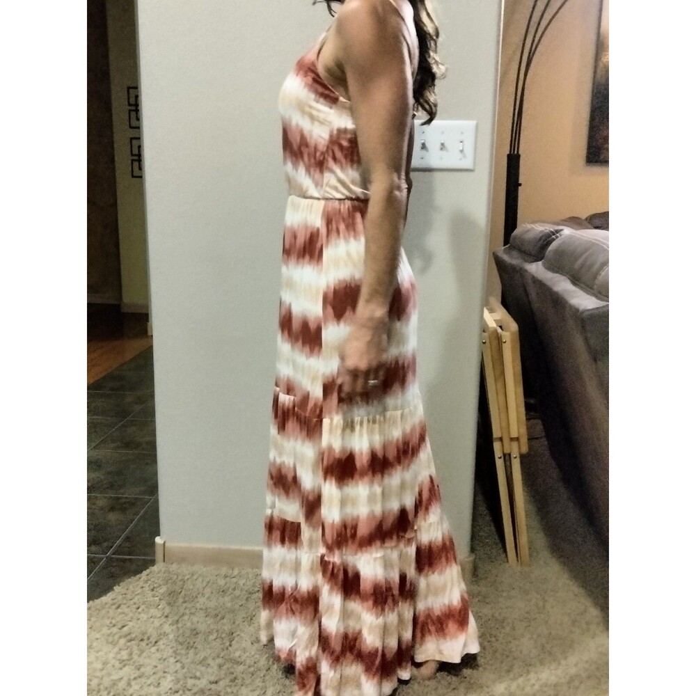 Lush Dress - Tie Dye - Spaghetti Straps - V-Neck - Peach White, Rosewood | Small